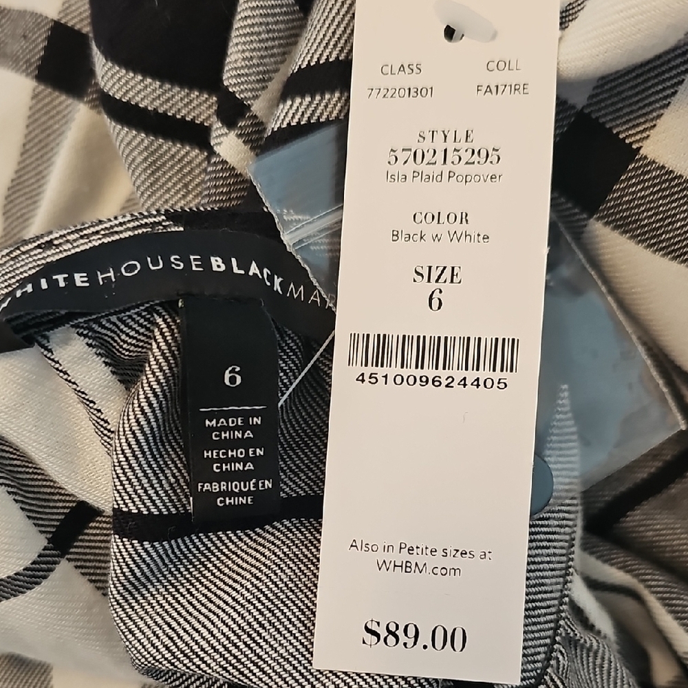 White House Black Market Checkered Blouse in Black and White - Picture 5 of 7